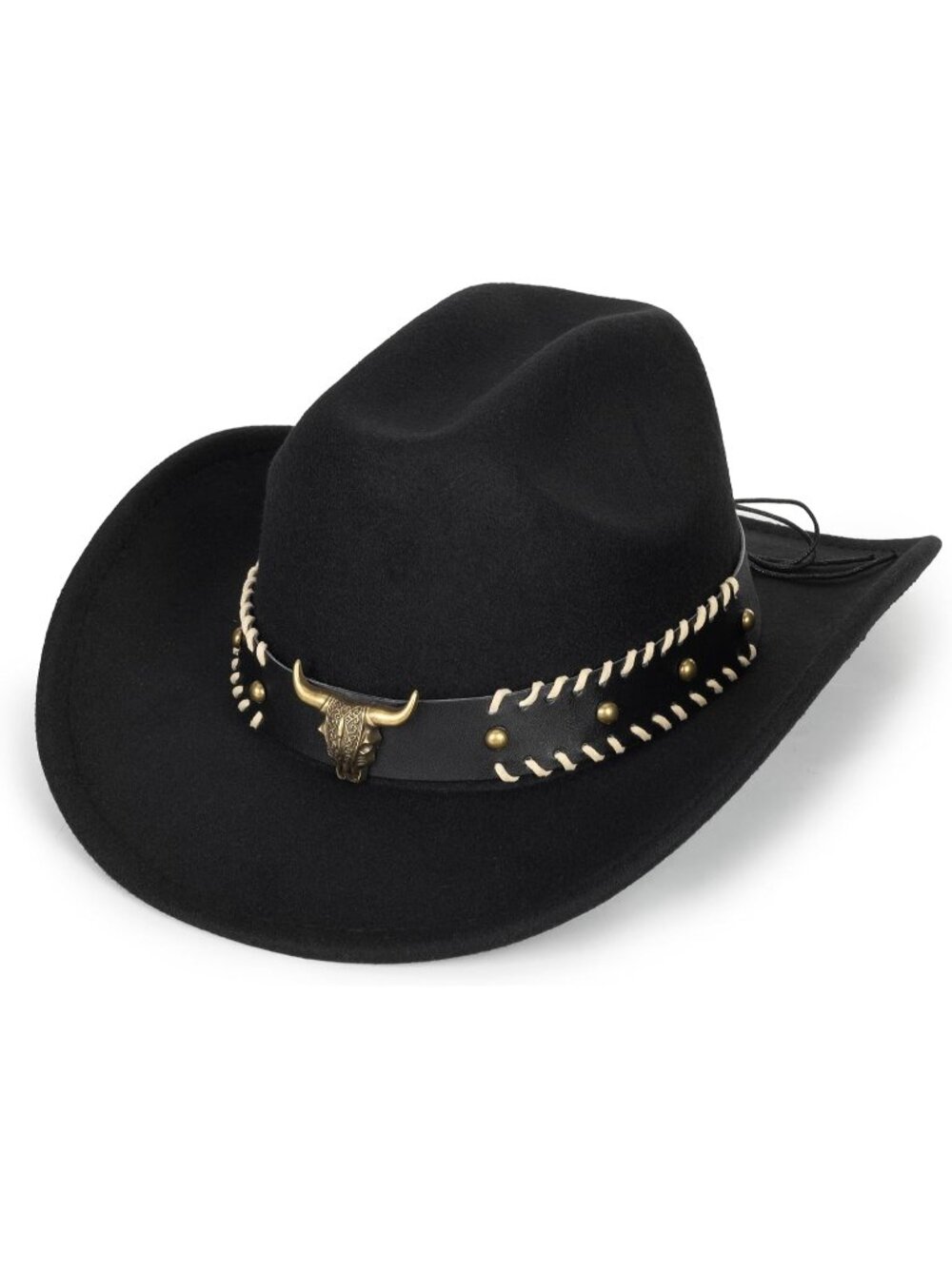 Unisex Bull Black Band Classic Fedora Buckle Belt Cowgirl Western Cowboy Hat